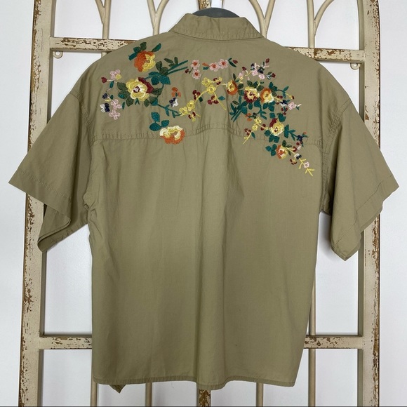 Madewell Short Sleeve Khaki Embroidered Button Up - Picture 5 of 5